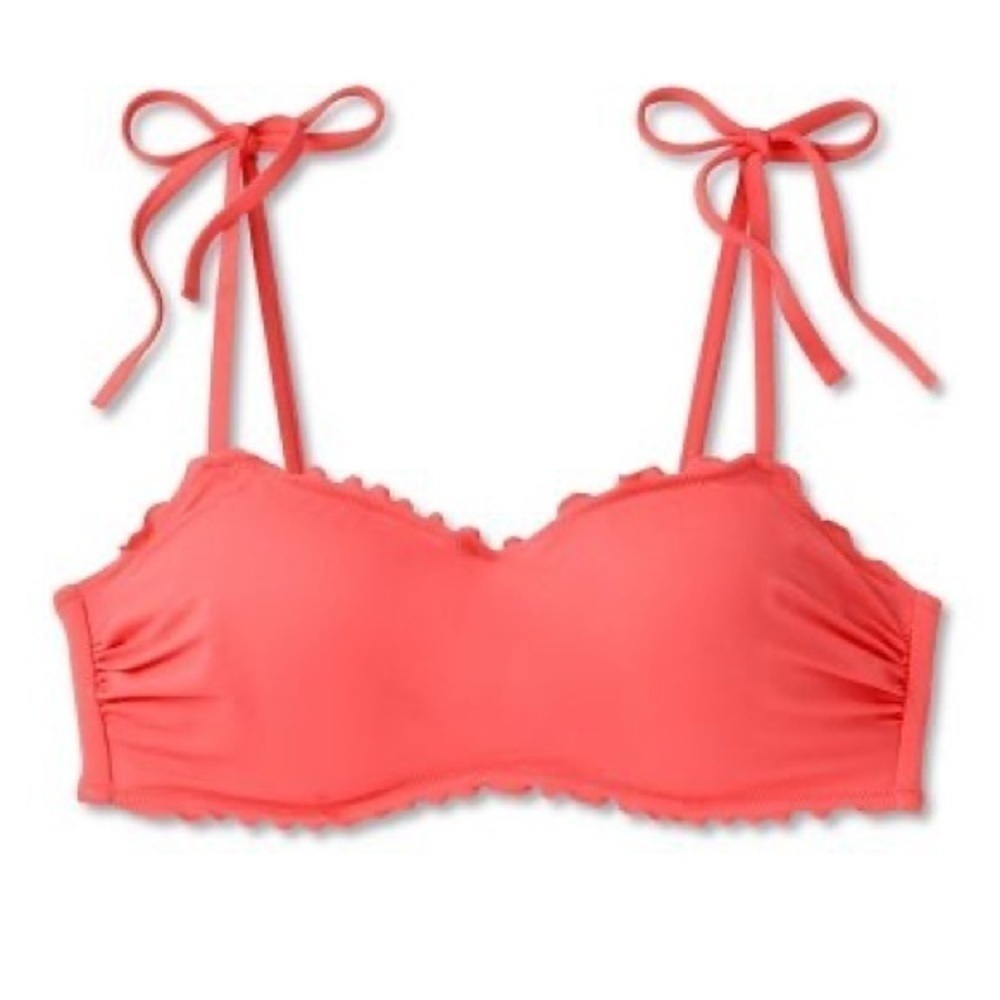 NWT Lightly Lined Ruffle Bralette Bikini Top - Shade & Shore Coral Red